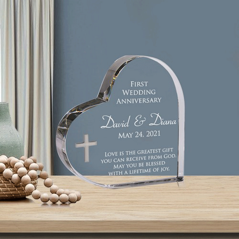 亚克力心形水晶牌匾周年纪念牌亚克力切割加工雕刻荣誉奖牌展示牌