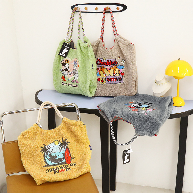 Mickey Mouse genuine goods Winter Embroidered Plush Shopping Bag All-match Large Capacity Convenient Simple Commuter All-match Shoulder Bag Mickey Mouse genuine goods Winter Embroidered Plush Shopping Bag All-match Large Capacity Convenient Simple Commuter All-match Shoulder Bag