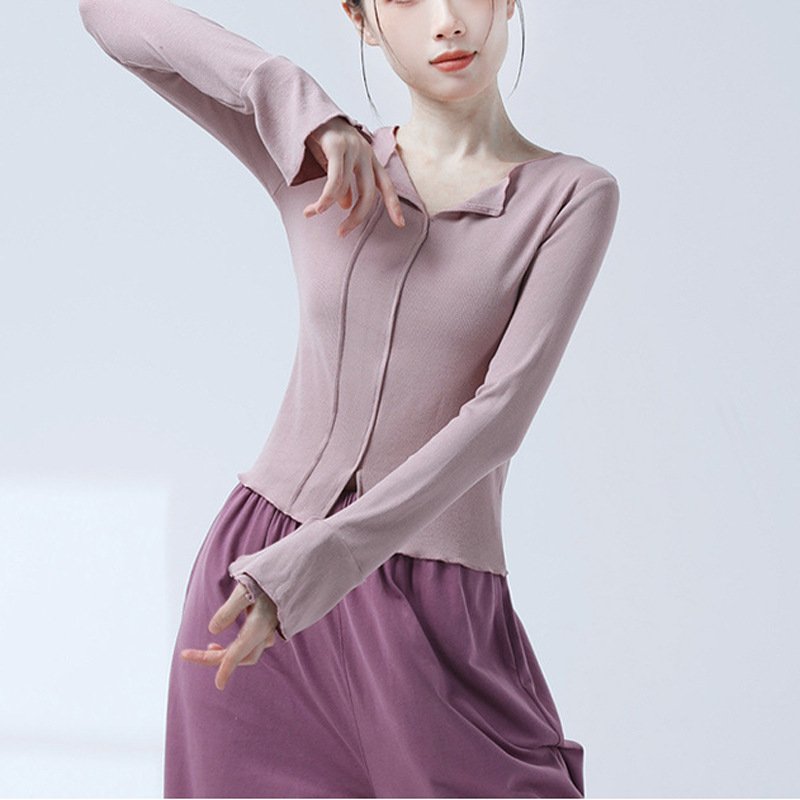 Modern Dance Practice Clothing, Dance Tops for Women, Long-Sleeved Adult Chinese Dance Classical Dance Body Suits, Slimming Training Clothing