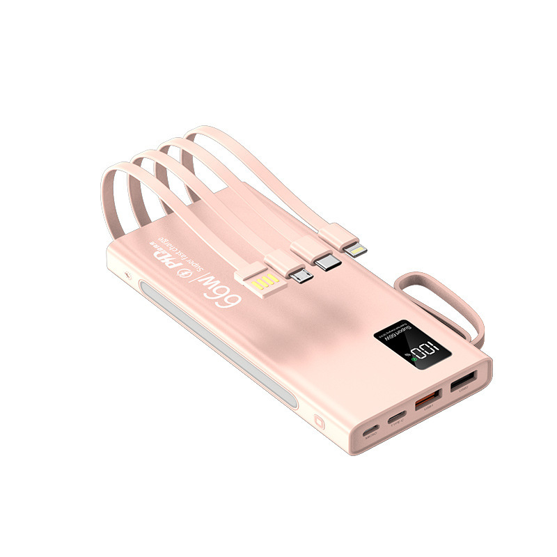 Universal nuevo mini banco de potencia auto-cableado 20000 mA PD66W carga rápida con fuente de alimentación móvil de cuatro hilos