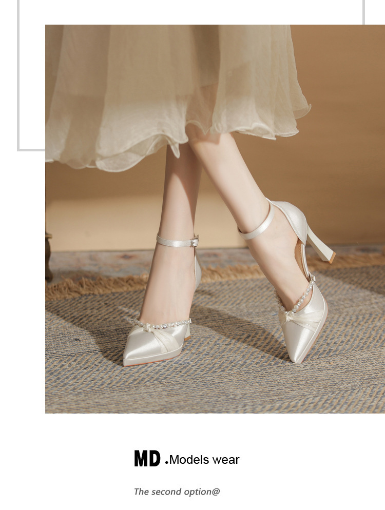 Sandal cao gót nữ Jin Gang YY10506 mũi nhọn hở mũi gót thô đế chống nước — Màu sâm panh chi tiết 13