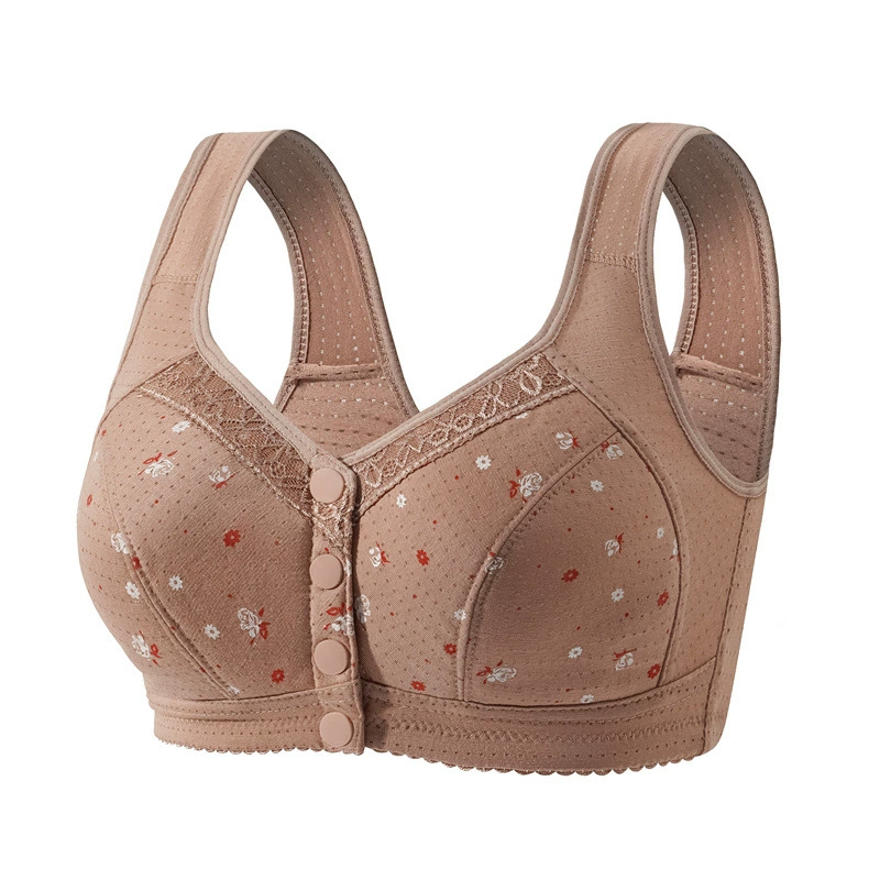 Underwear, wireless bra, summer thin pillow, vest, for middle age, front lock, plus size