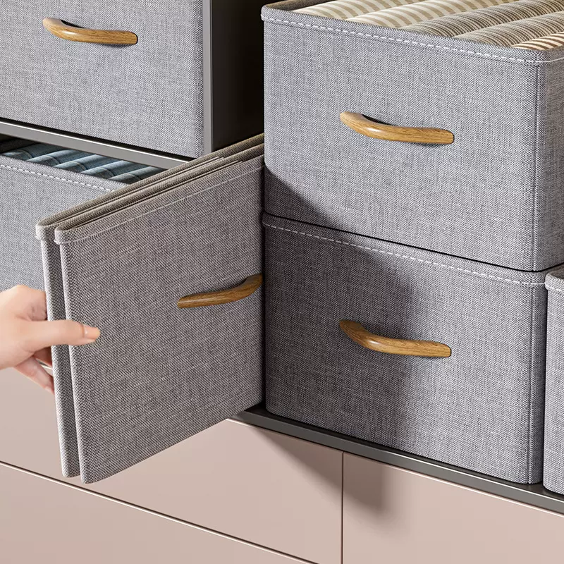收纳箱家用整理盒衣柜收纳分层木手柄可折叠放衣服裤子布艺收纳筐