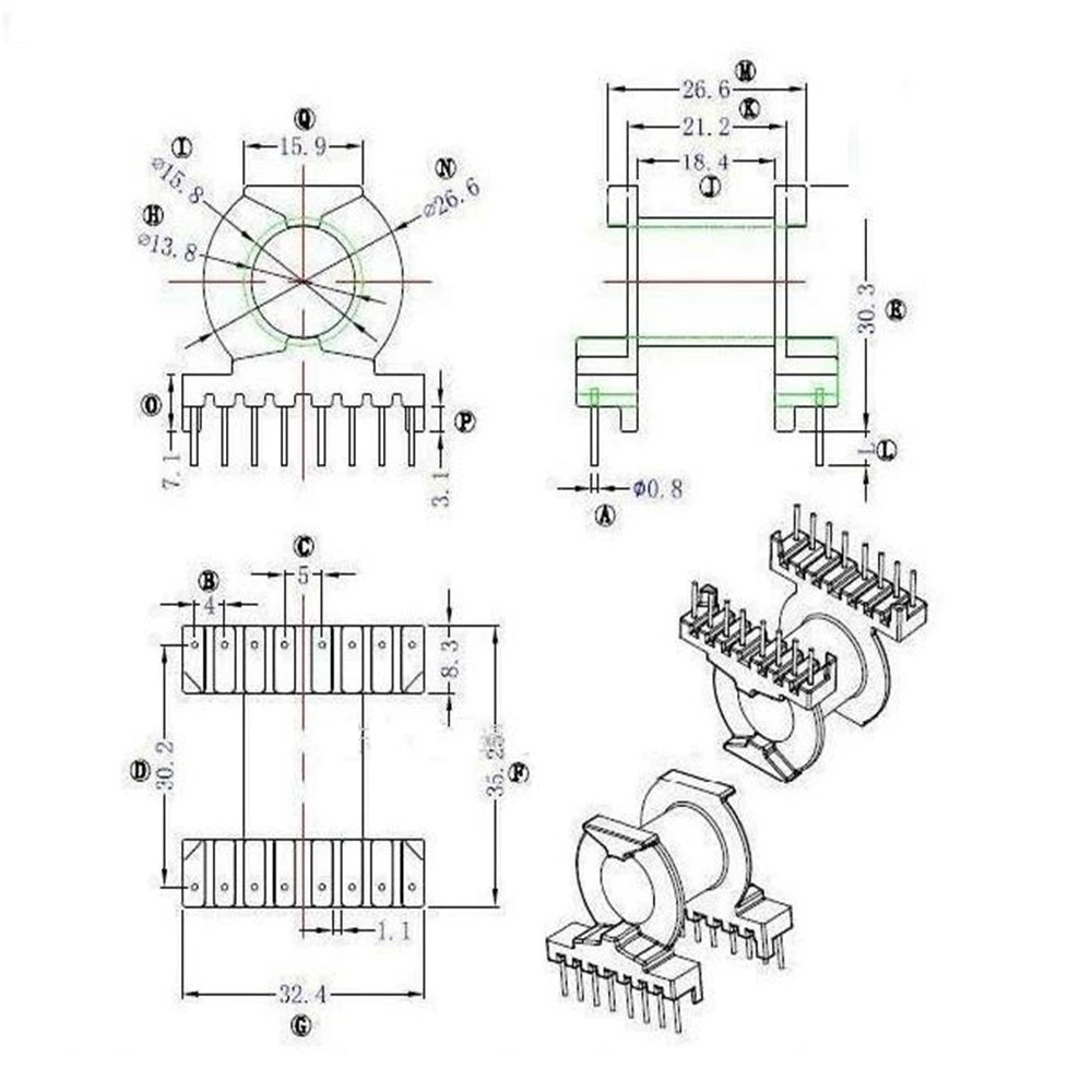 PQ3230 Высокочастотный трансформатор каркас Горизонтальный 8 8-контактный PQ3230 каркас из электрики