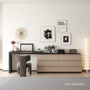 Solid Wood Dressing Table and Cupboard Integrated Bedroom Bedside Modern Simple Flip-Top Retractable Dressing Table Black and White Color Matching