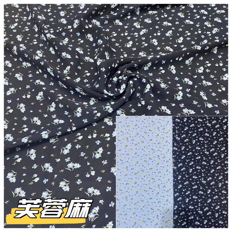 2024爆款雪纺系芙蓉麻印花面料女装连衣裙童装上衣裤短裙服装布料