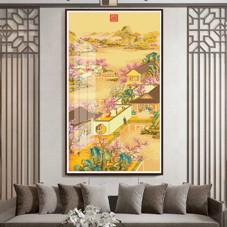 Auténtico punto de cruz real de la Mona Lisa: Colección hecha a mano de pinturas de paisajes de diciembre a marzo del reinado de Yongzheng.