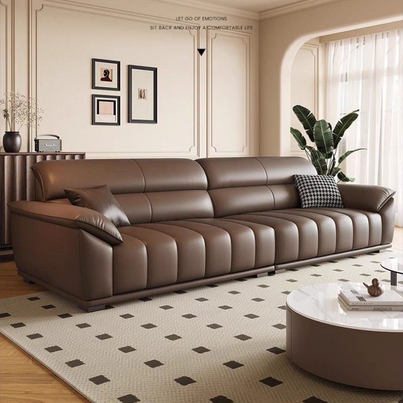 Italian Minimalist Cream Style Piano Leather Sofa Living Room Modern Simple Small Apartment Straight Row Nappa Leather Sofa
