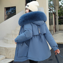 女式冬季大毛領派克服短款連帽皮毛一體學生保暖棉服外套