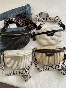 2026 New Fashion Straw Waist Bag Women's Niche Personalized Woven One-Shoulder Crossbody Bag Casual Versatile Chest Bag