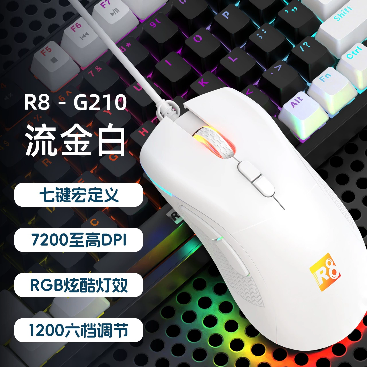 Проводная мышь R8 брендовая RGB подсветка для компьютерных игр киберспорт куриная 7200DPI игровая мышь производитель оптовая