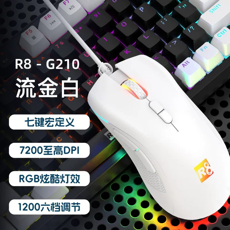 Проводная мышь R8 брендовая RGB подсветка для компьютерных игр киберспорт куриная 7200DPI игровая мышь производитель оптовая