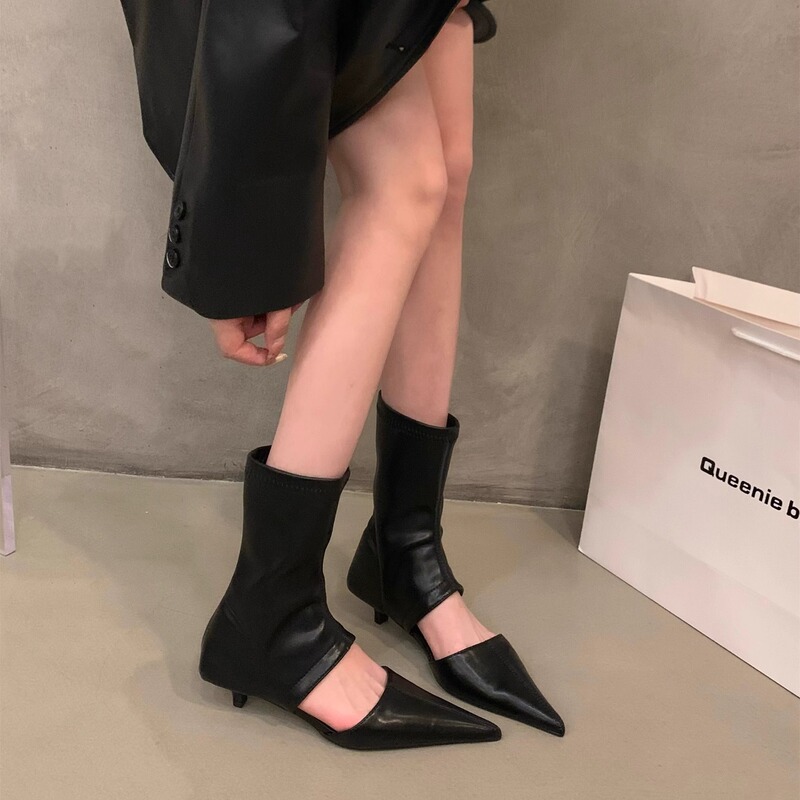 Niche Pointed High Heel Stretch Thin Ankle Boots Women's Boots 2025 New Summer Thin Hollow Small Heel Sandals Niche Pointed High Heel Stretch Thin Ankle Boots Women's Boots 2025 New Summer Thin Hollow Small Heel Sandals