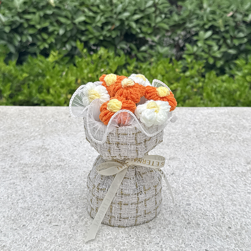 2025 Día del Maestro Regalos creativos para maestros girasol de lana tejido a mano de graduación ramo de flores terminado de San Valentín