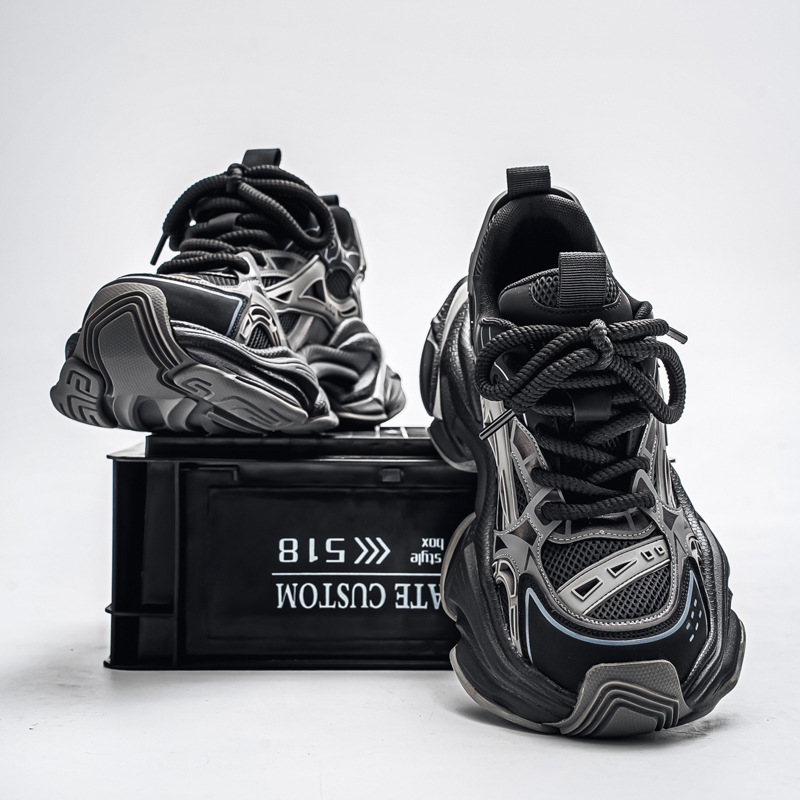 Black Warrior Men's Shoes Autumn Soft Sole Non-Slip Student Youth Sports Running Leisure Travel Height-Increasing Dad Trendy Shoes