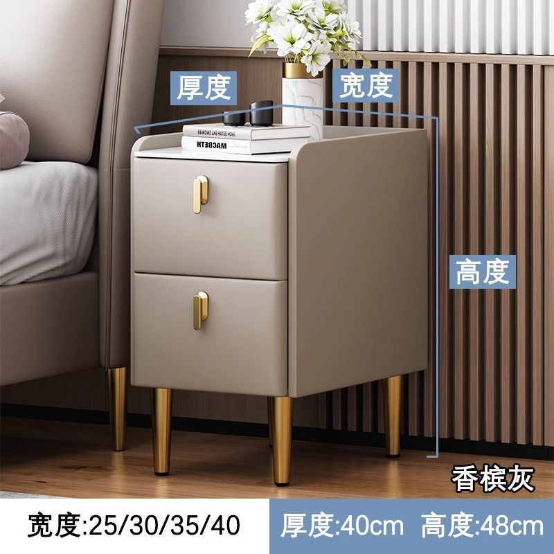 Pequeña mesa de cabecera de madera maciza lujosa cabecera de cabecera ultra estrecha armario de almacenamiento multicapa de 25cm armario de almacenamiento pequeño paquete completo