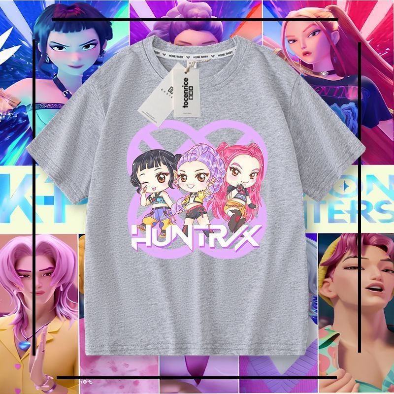 猎魔女团HUNTRX印花女童薄款t恤短袖中小童夏装韩版亲子装上衣ins|undefined