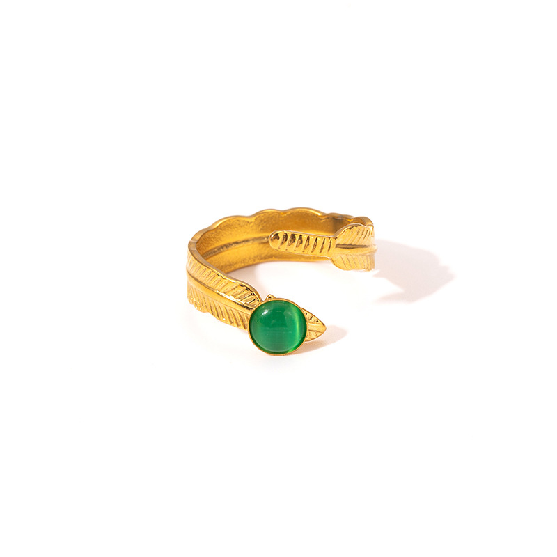 7g Weight 0.03µm Gold Plating Thickness Electroplated Gold Plating Process Golden Plated Plating Material Cat's Eye Stone Inlay Material Rings Classification 1 Piece Quantity Daily Occasion 201 Stainless Steel Material Tree Pattern Women's Gender IG Style Style Inlay Craft Wholesale Jewelry IG Style Feather Titanium Steel Natural Stone Gem Inlay Open Rings 14