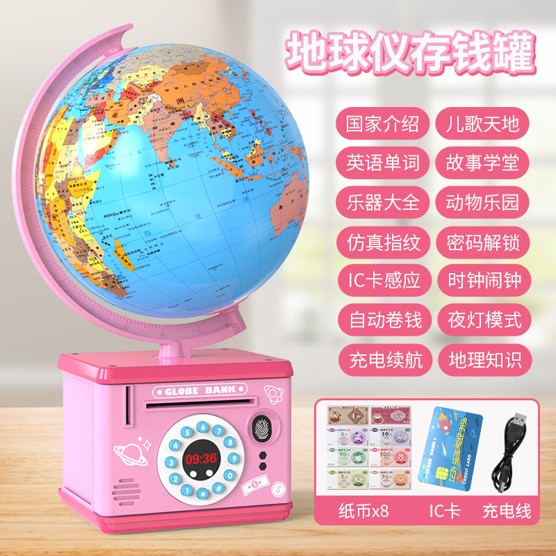 Pink banknotes, coins, postcard