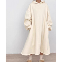 韩国冬季新款大码减龄显瘦加绒保暖长款连衣裙宽松连帽卫衣长裙