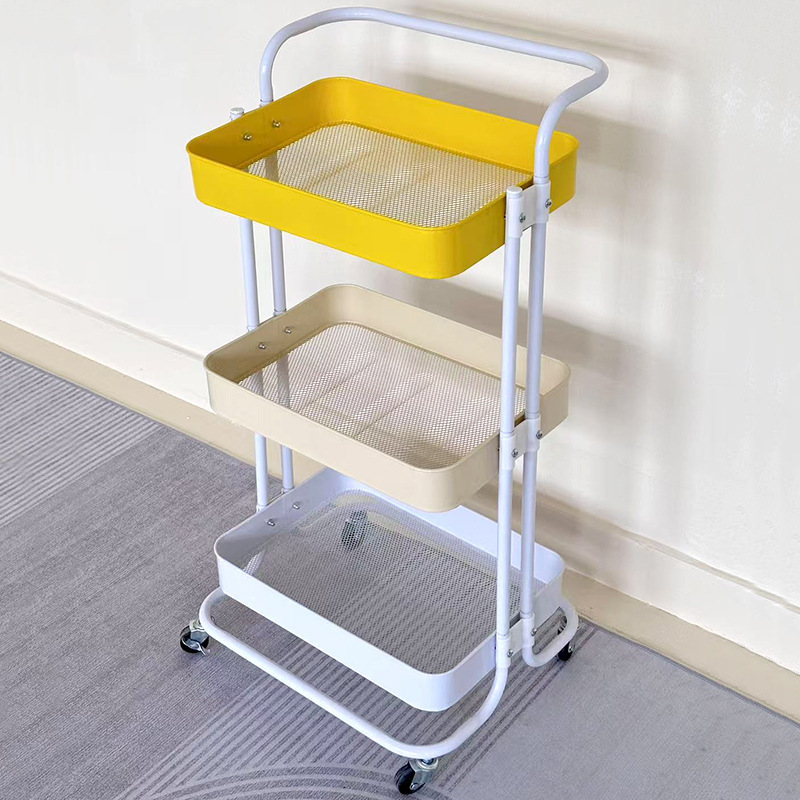 カラーブロックトロリー収納ラック多層アームレスト収納ラックキッチン寮スナック収納ラック卸売家庭用トロリー|undefined