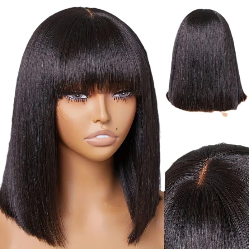 Transfronterizos pelucas de dama moda lindos bob corto pelo recto bob bob pelo sintético resistente al calor uso diario image 5