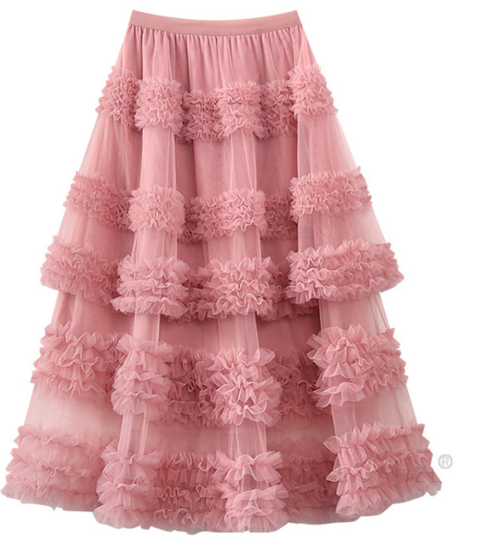 2025小衆アンドロメダの雰囲気感ロングスカート韓国系シンプルなネット糸は、ケーキを重ねてスカート4809を着ている