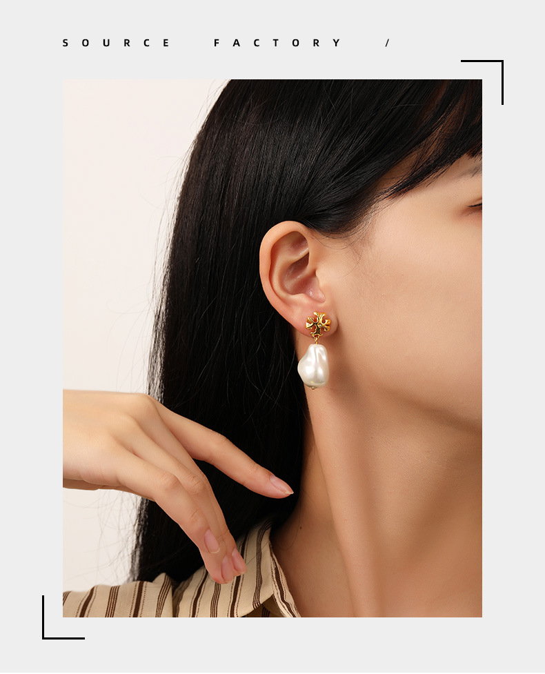 Retro Geometric Copper Plating Pearl Earrings 1 Pair