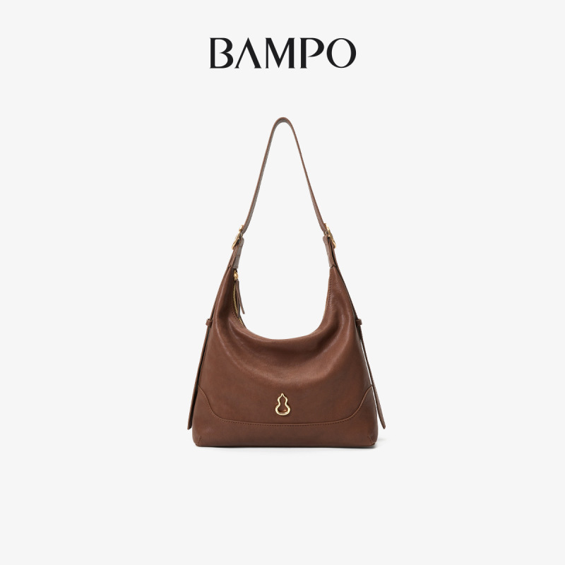 BAMPO半坡金元包大号 头层牛皮HOBO包新款大容量覆古植鞣皮托特包|undefined