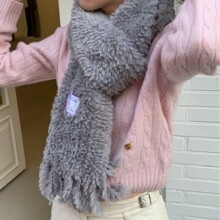甜美毛绒围巾2024新款冬季保暖韩版百搭纯色毛毛保暖长款流苏围脖