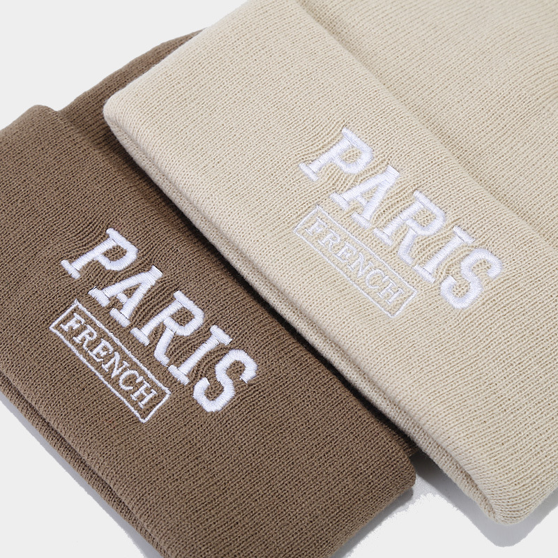 Korean version of Instagram large edition knitted for women with small embroidered letters, woolen pullover hat, big_voghion.com