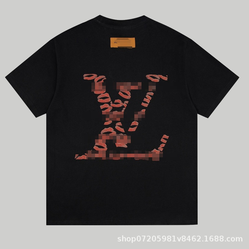 Versión alta del camino transfronterizo verano hombres y mujeres con el mismo estilo simple V estampado 100% algodón casual camiseta de manga corta