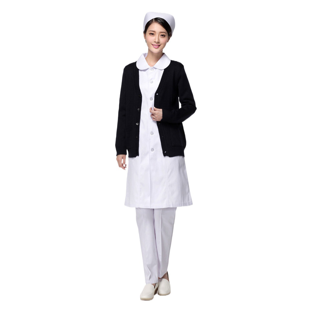 Nurse Cardigan Sweater for Women, Navy Blue Knitwear, Doctor Nurse Uniform Jacket, Fleece-Lined and Thickened Outerwear for Medical Staff
