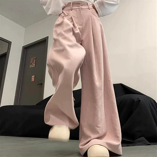 休闲西装裤女2026新款压褶垂感高级感显瘦宽松慵懒风奶芙阔腿裤