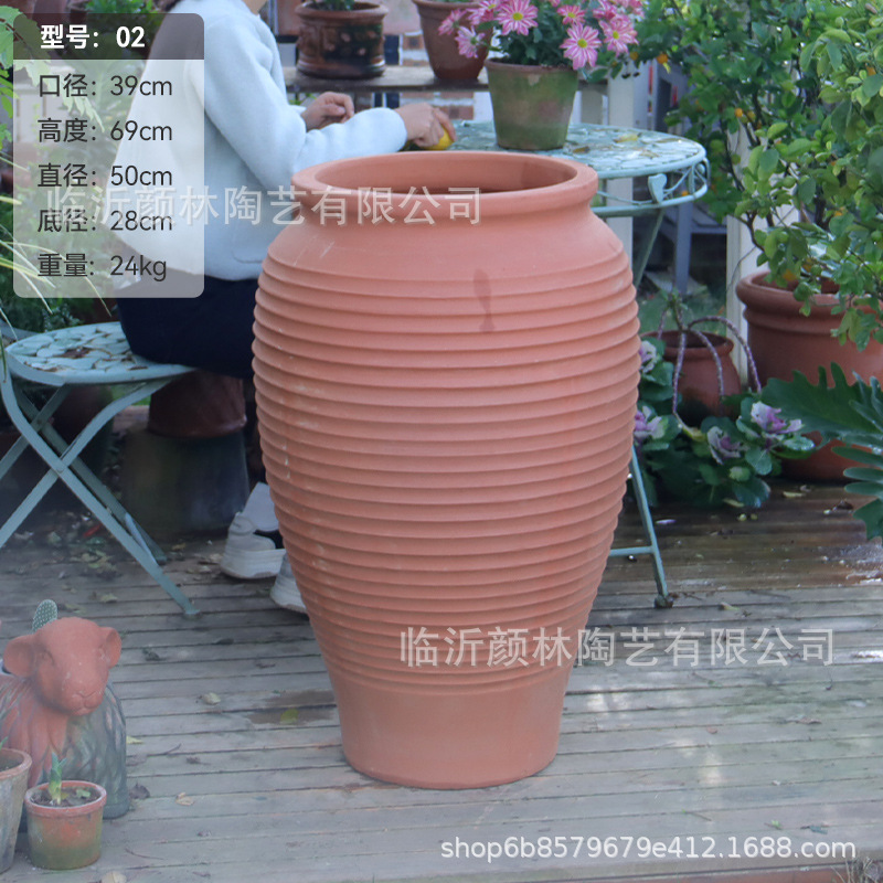 Pot de cerámica roja combinación de floración pot de cerámica gruesa paisaje pot de cerámica transpirable absorción de agua pot de cerámica roja jardín villa decoración pot de cerámica