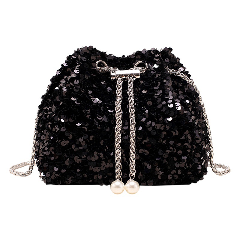 Bolso de lentejuelas personalizado de moda para mujer 2023 nuevo estilo coreano bolso de cubo bolso de hombro de estilo occidental bolso de noche crossbody de moda