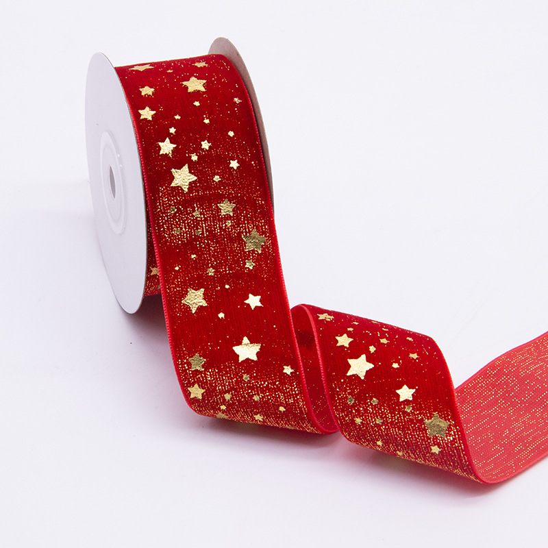 Para cinta de terciopelo de oro transfronterizo estampado 3.8cm regalo de vacaciones regalo caja de regalo embalaje decoración cinta de terciopelo de oro