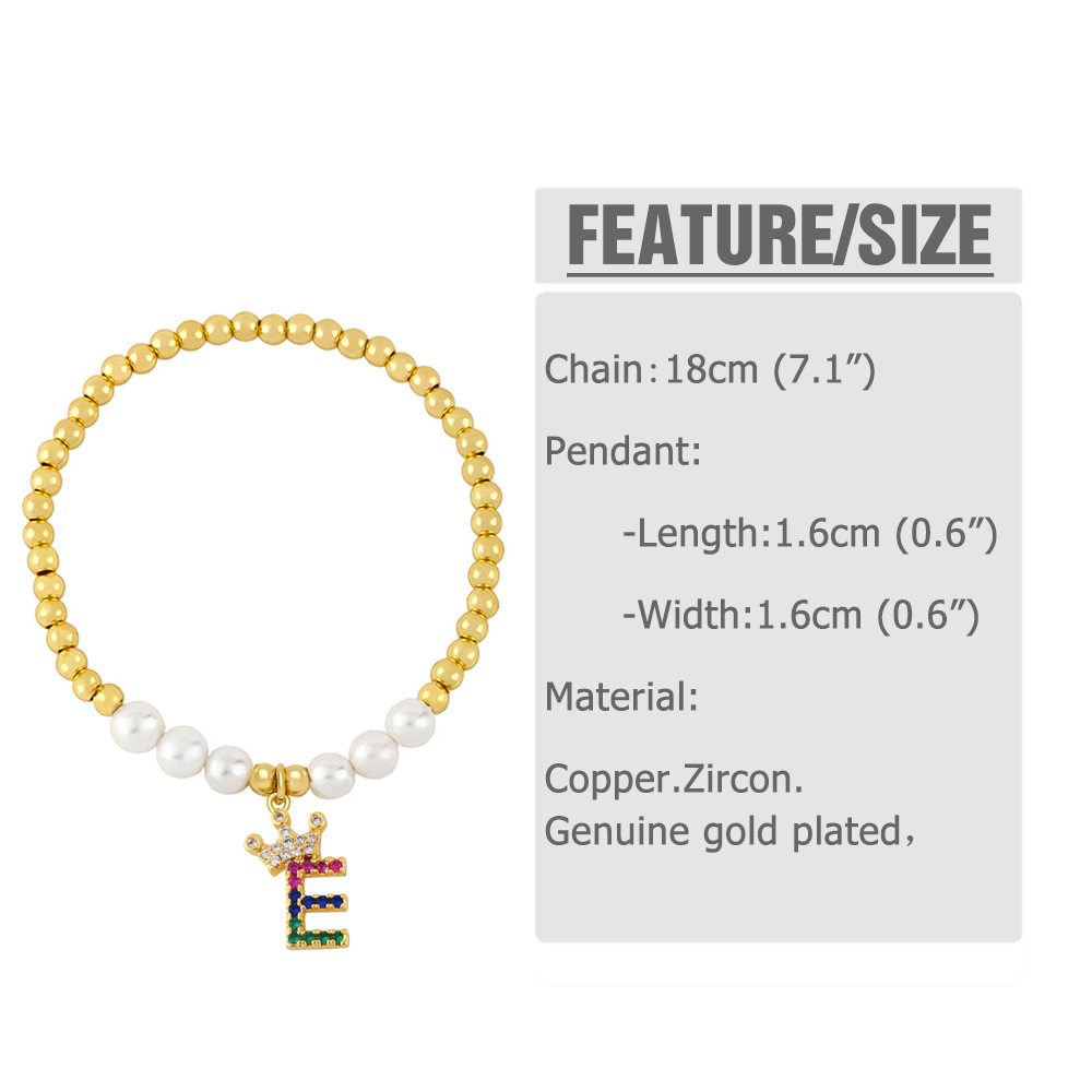 26 English letter bracelet fashion copper beads pearl elastic bracelet