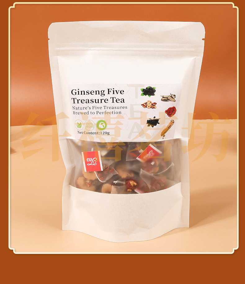Ginseng Five Treasure Tea Ren Shen Wu Bao Cha 20 Teabags 6g Each Daily Herbal Wellness Tea preparation