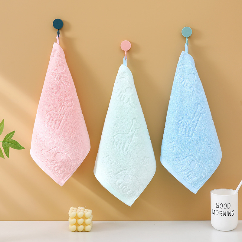 Kindergarten Embossed Square Towel for Children, Face Washing, Infants and Toddlers, Wiping Face and Drool, Pure Cotton with Edges