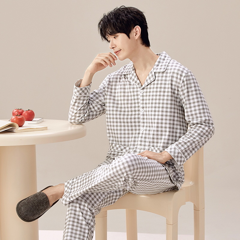 2024 nuevo pijama de hombre primavera y otoño cuadrado manga larga suelta grande casual se puede usar fuera conjunto de ropa de casa