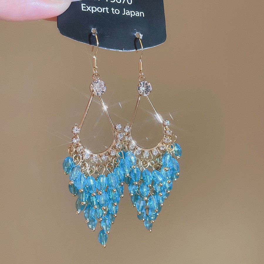 Aguja de plata con diamantes de cristal pendientes de bordilla estilo nacional pendientes de temperamento pequeño ligero lujo de alta calidad industria pesada exageración pendientes