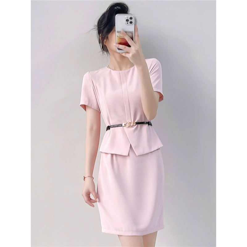 Оптовая цена, бесплатная доставка, розовое платье, женское профессиональное летнее тонкое искусственное платье из двух предметов, рабочая одежда для косметолога, женская стильная одежда