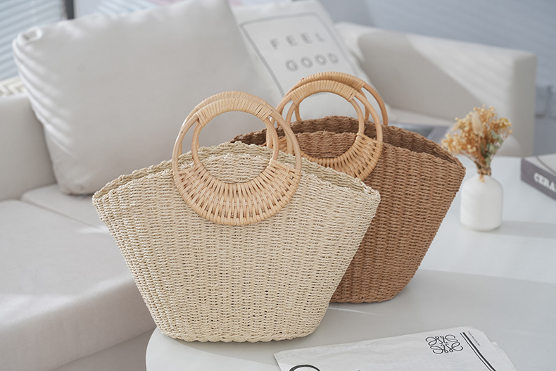 100g Weight String Closure Type Ring Handle Strap Type Straw Bag Bags Type Casual Occasion Paper Material Solid Color Pattern Spring&Summer Season Women's Gender Vacation Style Shell Shape Women's Paper Solid Color Vacation Shell String Straw Bag 2