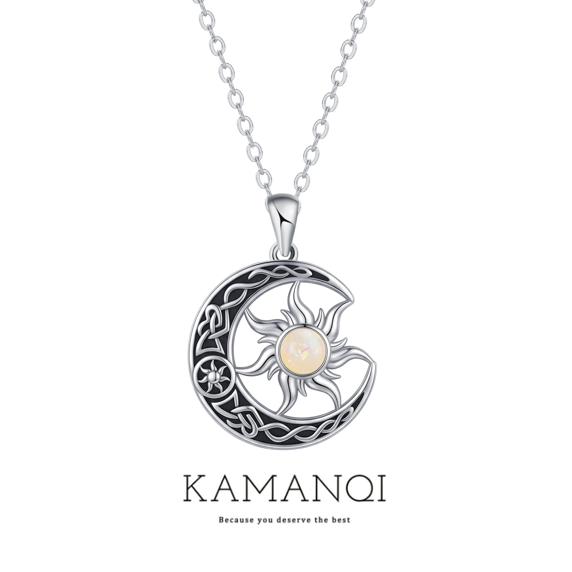 Cross-Border New Style Sun Opal Celtic Knot Necklace for Women, Light Luxury Moon Witch Knot Pendant Necklace, Light Luxury Niche