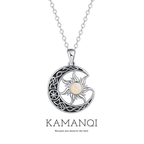 Cross-Border New Style Sun Opal Celtic Knot Necklace for Women, Light Luxury Moon Witch Knot Pendant Necklace, Light Luxury Niche