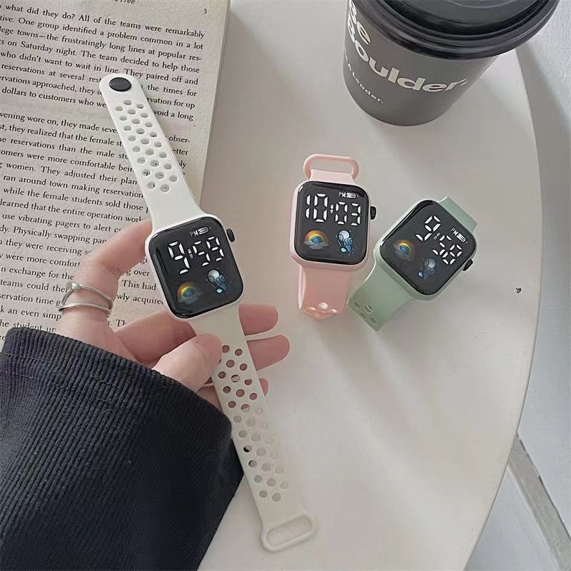 New LED electronic watch C1-7 rainbow spaceman Square  Sport Student children LED electronic watch_voghion.com