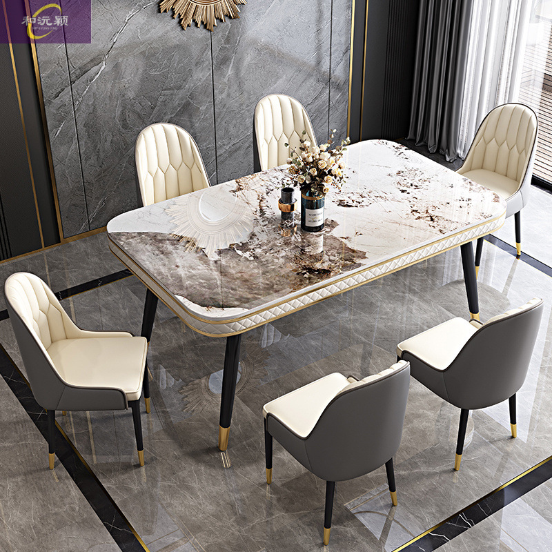 Italian Minimalist Slate Dining Table and Chair Combination Imported Bright Light Luxury High-End Modern Simple Rectangular Home Dining Table