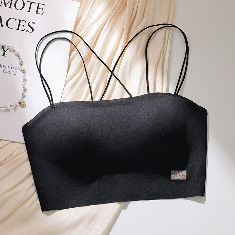 6040 tubo tipo top con almohadilla para el pecho, una pieza sin costuras, belleza invisible, espalda cruzada, ropa interior delgada, sexy, tirantes, sujetador ligero