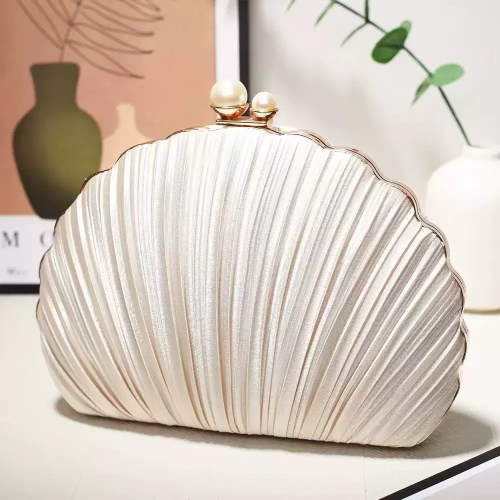 跨境专供新款贝壳晚宴包褶皱手拿包百搭礼服晚装包时尚旗袍宴会包